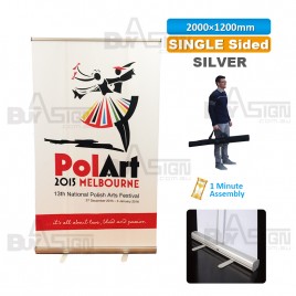 1200x2000mm SILVER, Standard Pull Up Banner with Graphic